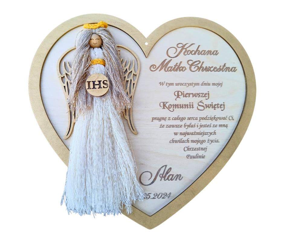 Podziękowanie Komunia Święta z sercem i aniołem z markamy Złote elementy. 2