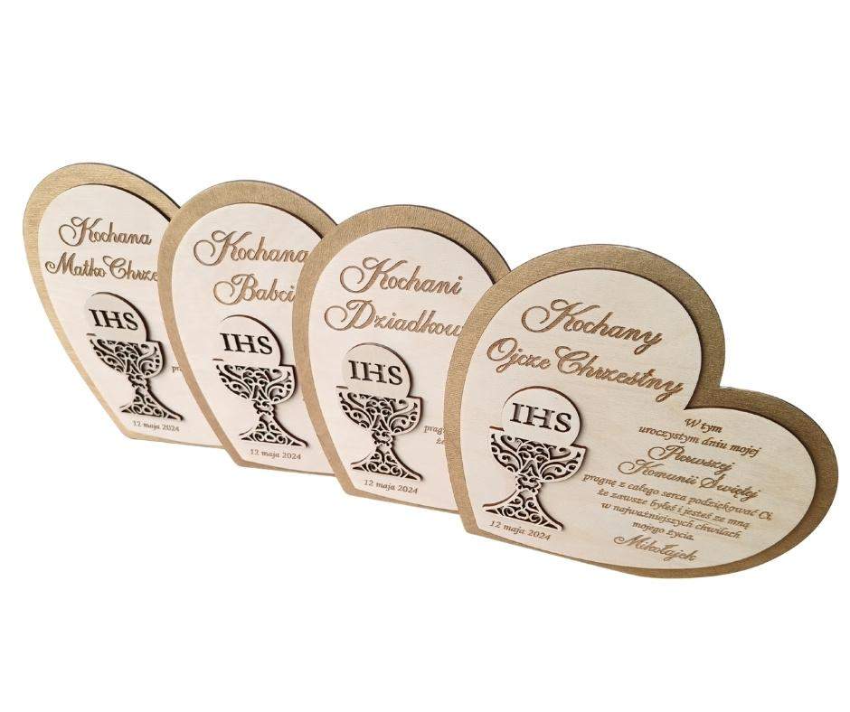 Złote serce pamiątka Komunii Świętej Personalizowane ze złotym dekorem 1
