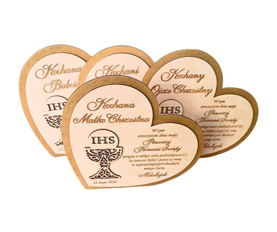 Złote serce pamiątka Komunii Świętej Personalizowane ze złotym dekorem 5